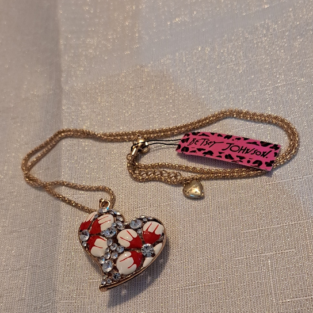 Betsey Johnson Gold and Red Floral Heart Necklace